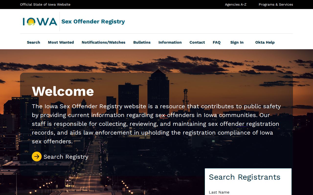 Iowa Sex Offender Registry official search options for Fort Dodge