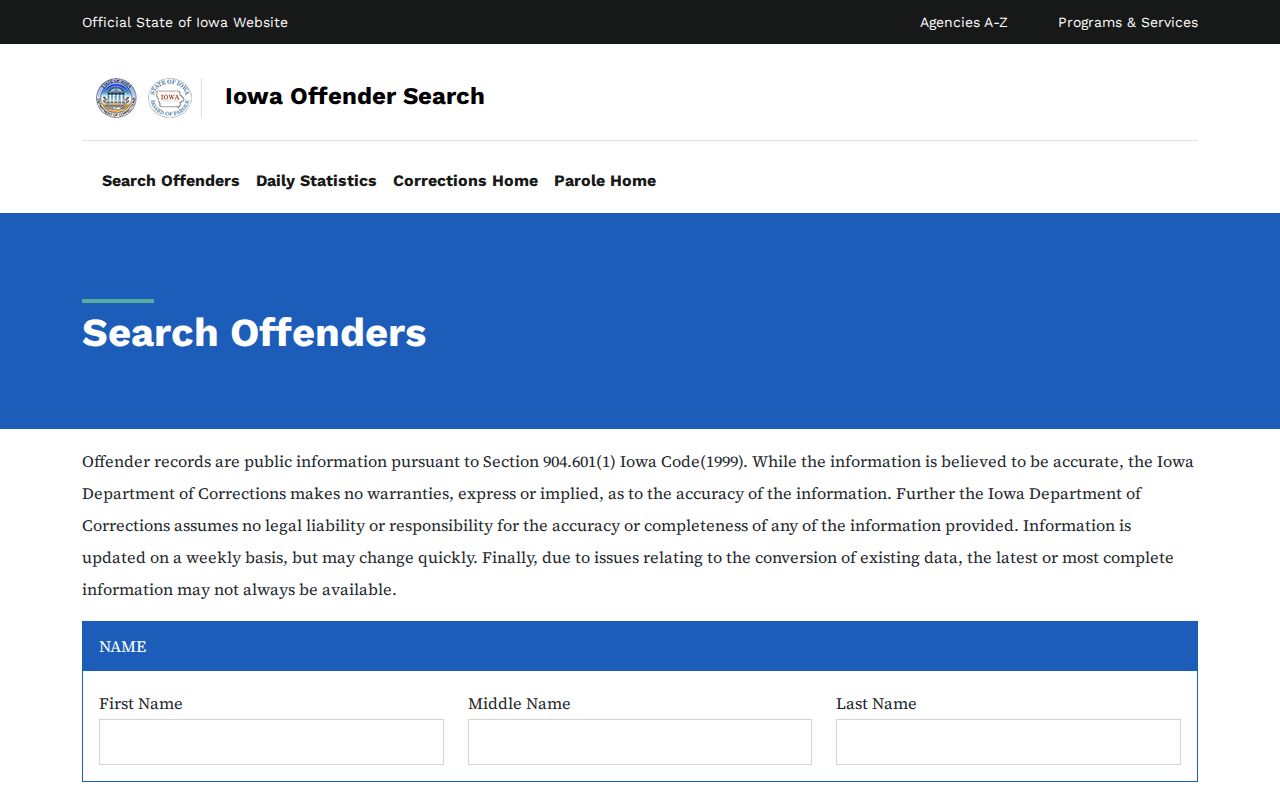 Iowa Department of Corrections offender search for official Fort Dodge name research